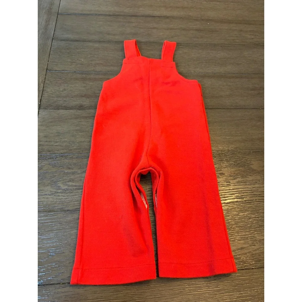 Carter's Knit Overalls Kids 12 Months Red Vintage Ruffle Snap Inseam USA Made